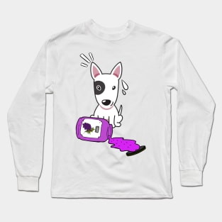 Naughty Bull Terrier Spills a jar of grape jam! Long Sleeve T-Shirt